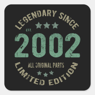 Adesivo Quadrado Original Desde 2002 Presente de Aniversário Lenda