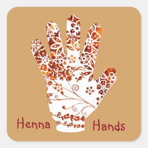 Adesivo Quadrado Ornamentado Mehndi Henna Hand Design