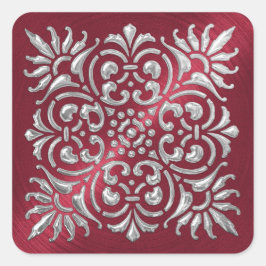 Adesivo Quadrado Ornamentado Vermelho e Silver Olhal Emboscada