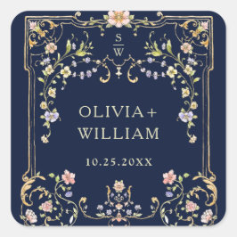 Adesivo Quadrado Ornamentado Vintage Frame Bohemian Flowers Casamen