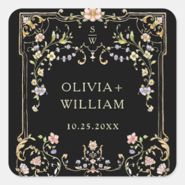Adesivo Quadrado Ornamentado Vintage Frame Bohemian Flowers Casamen