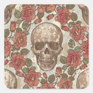 Adesivo Quadrado Ornamento de Hulhas e Rosas Retro