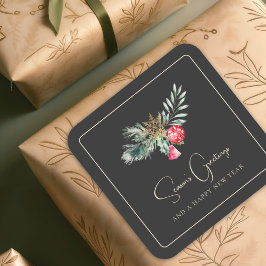 Adesivo Quadrado Ornamento de Natal Mínimo para Folhagem de inverno