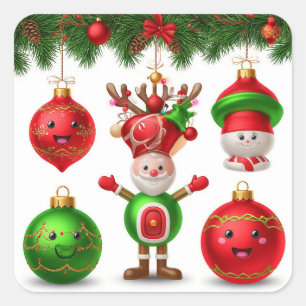 Adesivo Quadrado Ornamento Festivo de Natal Brilhante ❄️ Elegante