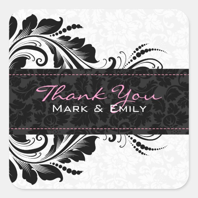 Adesivo Quadrado Ornamento Floral Branco E Preto (Frente)