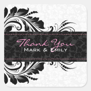 Adesivo Quadrado Ornamento floral floral preto e branco