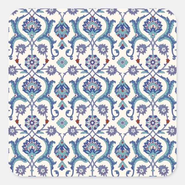 Adesivo Quadrado Ornamento Floral: Padrão Árabe Tradicional. (Frente)