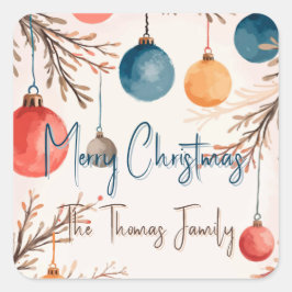 Adesivo Quadrado Ornamento Personalizado por Pastel de Natal