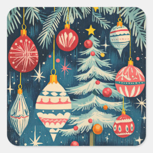 Adesivo Quadrado Ornamentos De Árvores De Natal Retro Diversos