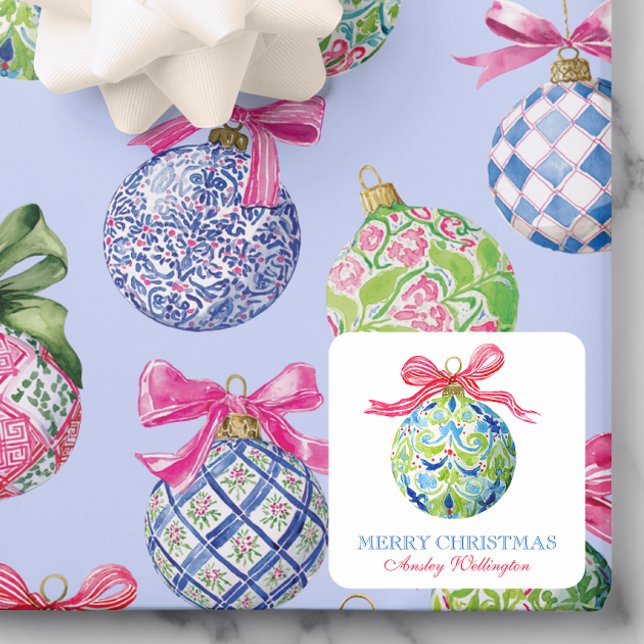 Adesivo Quadrado Ornamentos de Balas de Pré-Papoila de Natal (Criador carregado)