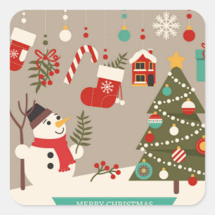 Adesivo Quadrado Ornamentos de Natal Feliz