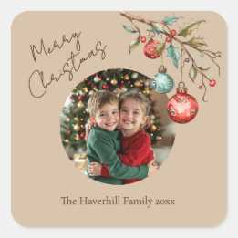 Adesivo Quadrado Ornamentos por Aquarela Fotográfica Beige de Natal