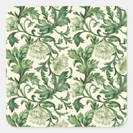 Adesivo Quadrado Ornate dark green acanthus leaves pattern