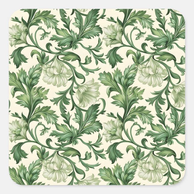 Adesivo Quadrado Ornate dark green acanthus leaves pattern (Frente)