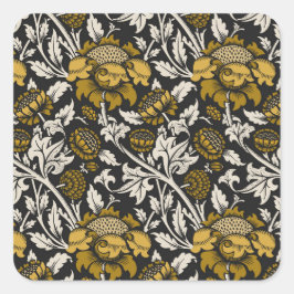 Adesivo Quadrado Ornate floral pattern with large gold flowers 