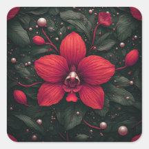 Orquídea Vermelha em Flor com Folhas Verdes