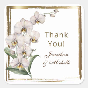 Adesivo Quadrado Orquídeas Brancas Elegantes Quadro Dourado Obriga