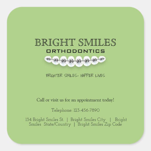 Adesivo Quadrado Orthodontista Orthodontics Business Promo Sticker (Frente)