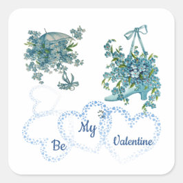 Adesivo Quadrado Os Corações Florais De Vintagem Azul São O Meu Nam
