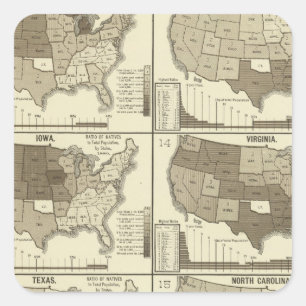 Adesivo Quadrado Os Estados Unidos estatísticos mapas litografados
