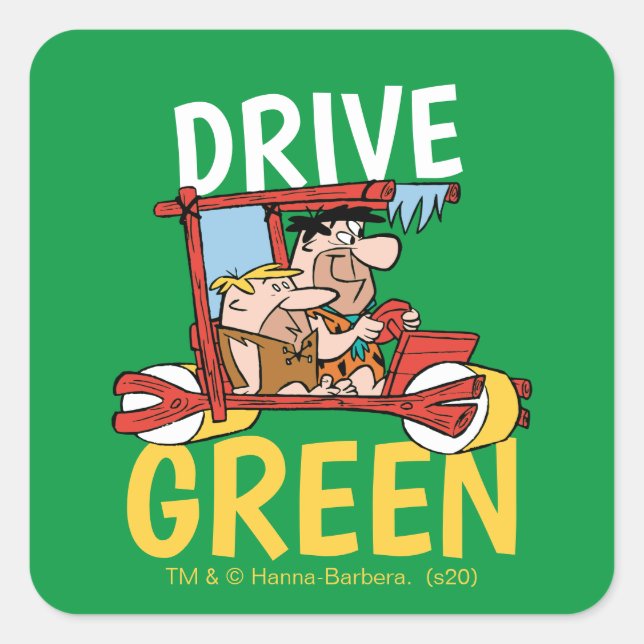 Adesivo Quadrado Os Flintstones | Fred & Barney - Drive Green (Frente)