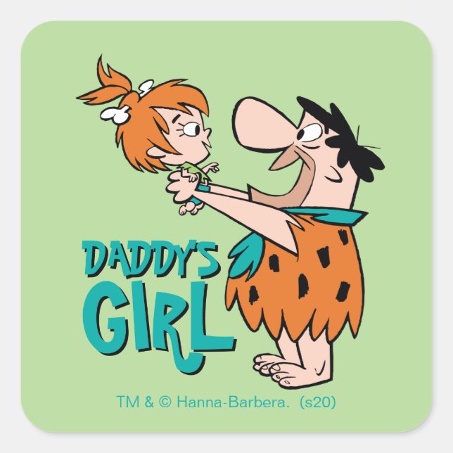 Adesivo Quadrado Os Flintstones | Fred & Pebbles - Garota Pai (Frente)
