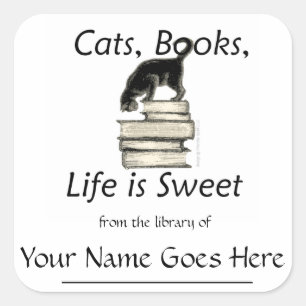 Adesivo Quadrado Os gatos, livros, vida são Bookplates doces