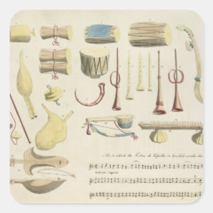 Adesivo Quadrado Os instrumentos musicais indianos, chapeiam 23 'de
