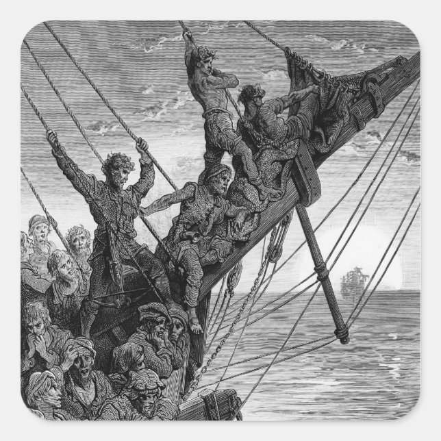 Adesivo Quadrado Os marinheiros veem à distância uma nave fantasma (Frente)