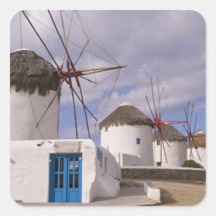 Adesivo Quadrado Os moinhos de vento de Mykonos nas Ilhas Gregas