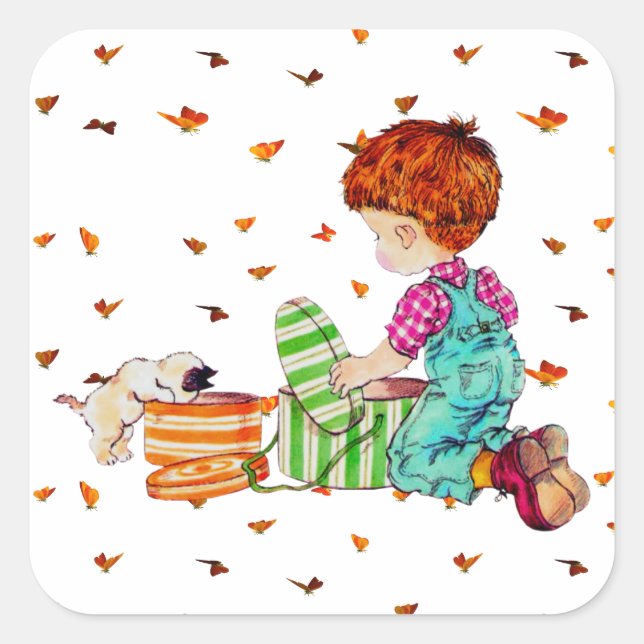 Adesivo Quadrado Os palitos O menino e o cachorro (Frente)