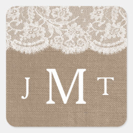 Adesivo Quadrado Os Selos De Coleção De Casamentos Burlap & Lace