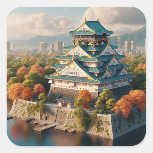 Adesivo Quadrado Osaka Castle Japan Landscape Viagens vintage