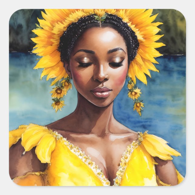 Adesivo Quadrado Oshun African Orisha Watercolor Art (Frente)