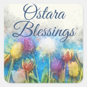 Adesivo Quadrado Ostara abençoa Tulips Pagan Wiccan Sabbat