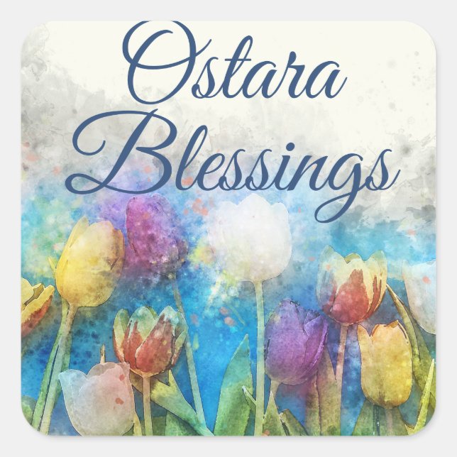 Adesivo Quadrado Ostara Blessings Tulips Pagan Wiccan Sabbat (Frente)