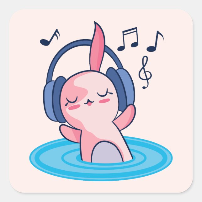 Adesivo Quadrado Ótima Axolotl Ouvindo Música (Frente)