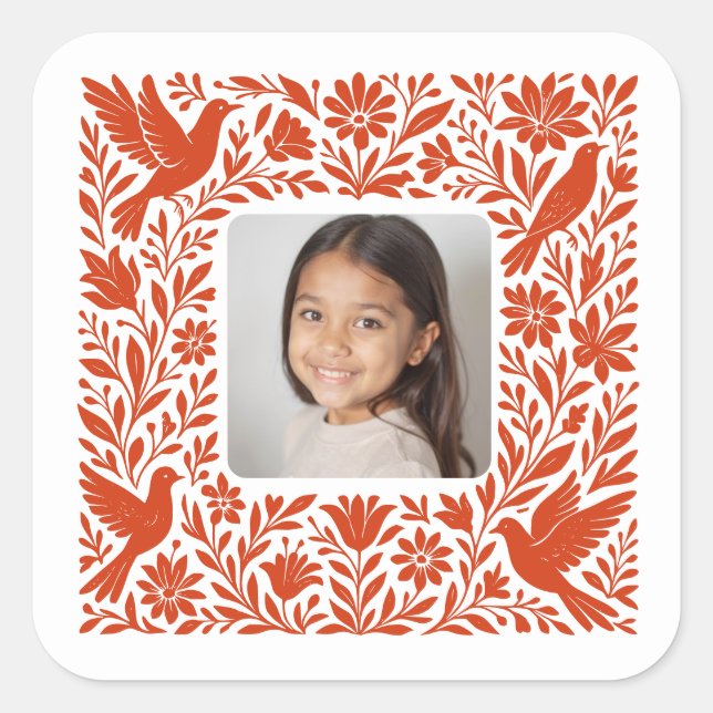 Adesivo Quadrado Otomí Mexicano Tenango Talavera com Foto (Frente)