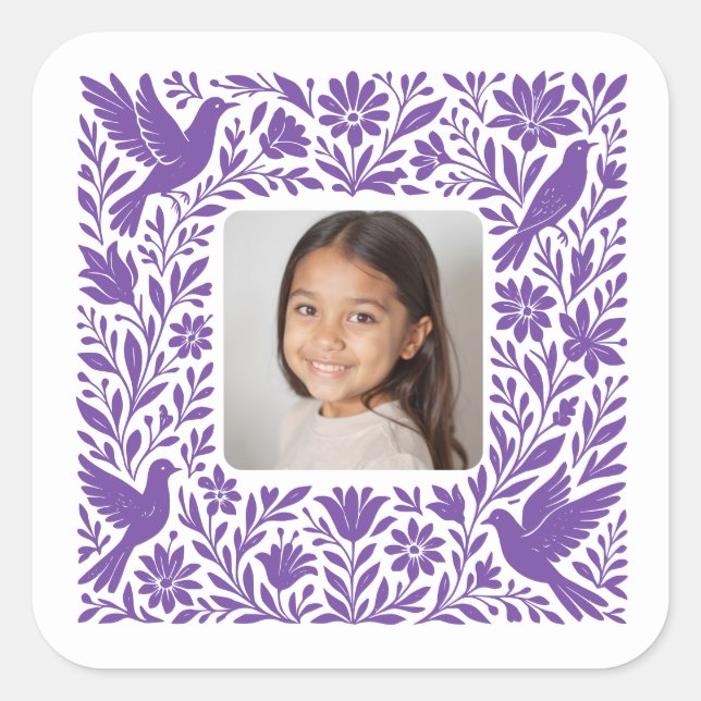 Adesivo Quadrado Otomí Mexicano Tenango Talavera com Foto (Frente)