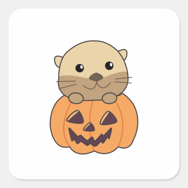 Adesivo Quadrado Otter Em Pumpkin Orange Koalas Halloween Otters (Frente)