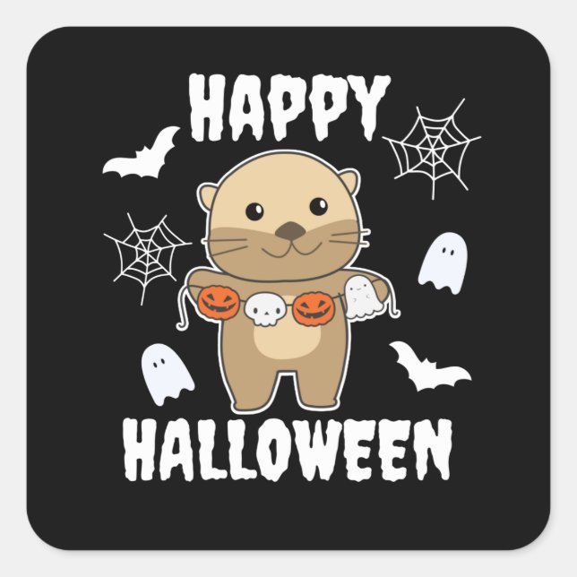 Adesivo Quadrado Otter Happy Halloween Pumpkin Bat Costume (Frente)