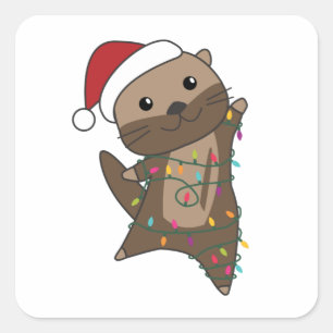 Adesivo Quadrado Otter Natal Neve Animais de inverno Otter