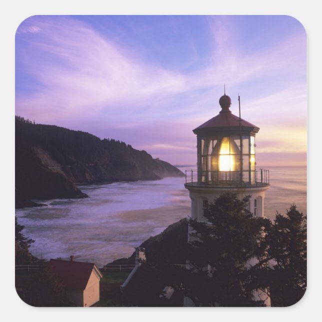 Adesivo Quadrado OU, Costa de Oregon, Farol da Cabeça de Heceta, li (Frente)