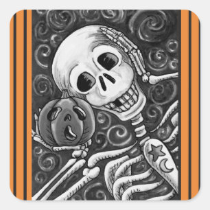 ADESIVO QUADRADO OUÇA O SEU BOMBEIRO, HALLOWEEN SKELETON STICKER