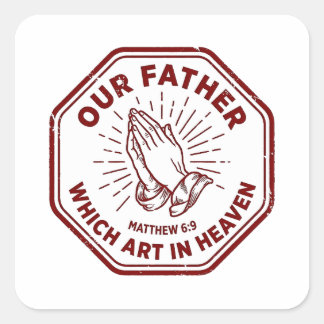 Adesivo Quadrado Our Father Lord's Prayer Matthew 6:9 Red Stamp