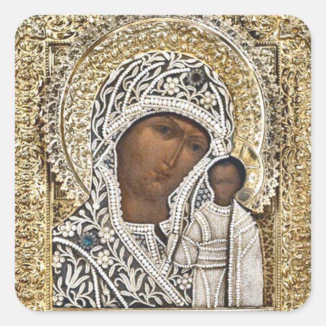 Adesivo Quadrado Our Lady of Kazan Orthodox Christian Icon (Frente)