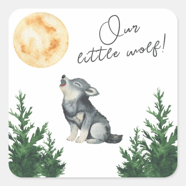 Adesivo Quadrado Our Little Wolf Baby Shower (Frente)