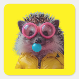 Adesivo Quadrado Ouriço Cute Bubblegum Seja Gentil Quadrado Amarelo