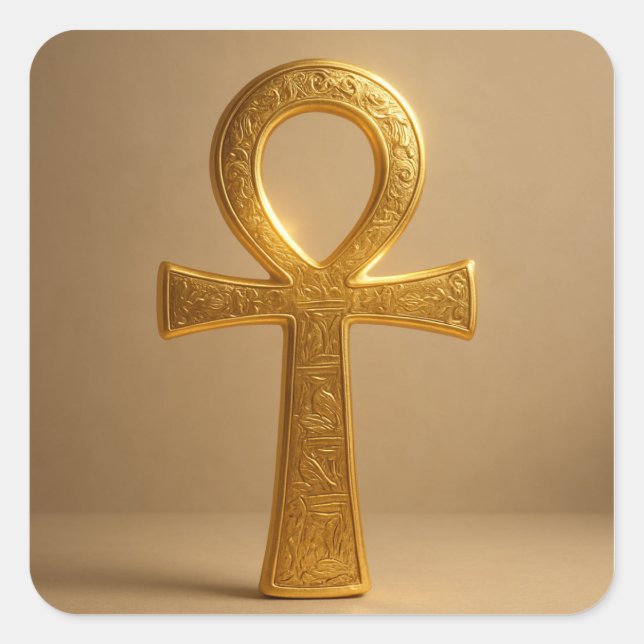 Adesivo Quadrado Ouro Ankh - Símbolo Egípcio Antigo (Frente)
