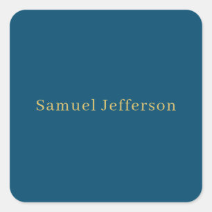 Adesivo Quadrado Ouro Azul Nome Profissional Minimalista Tendência